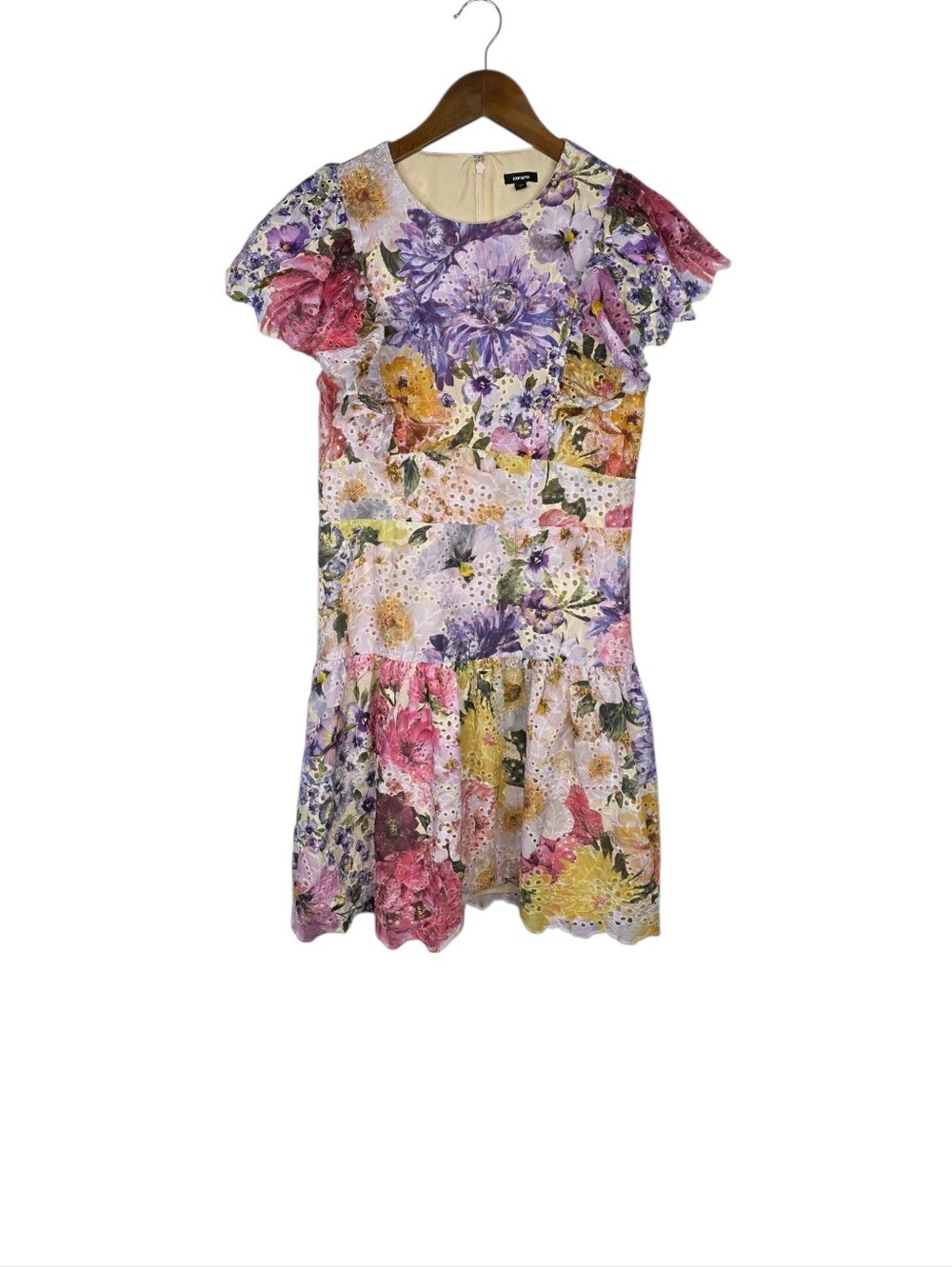 Express Peasant Dress Small Spring Floral All Over Eyeles Cottage Prairie Ruffle